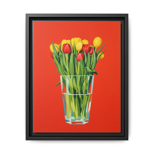 Framed Tulip Bouquet Matte Canvas Art — Vibrant Red Floral Wall Print