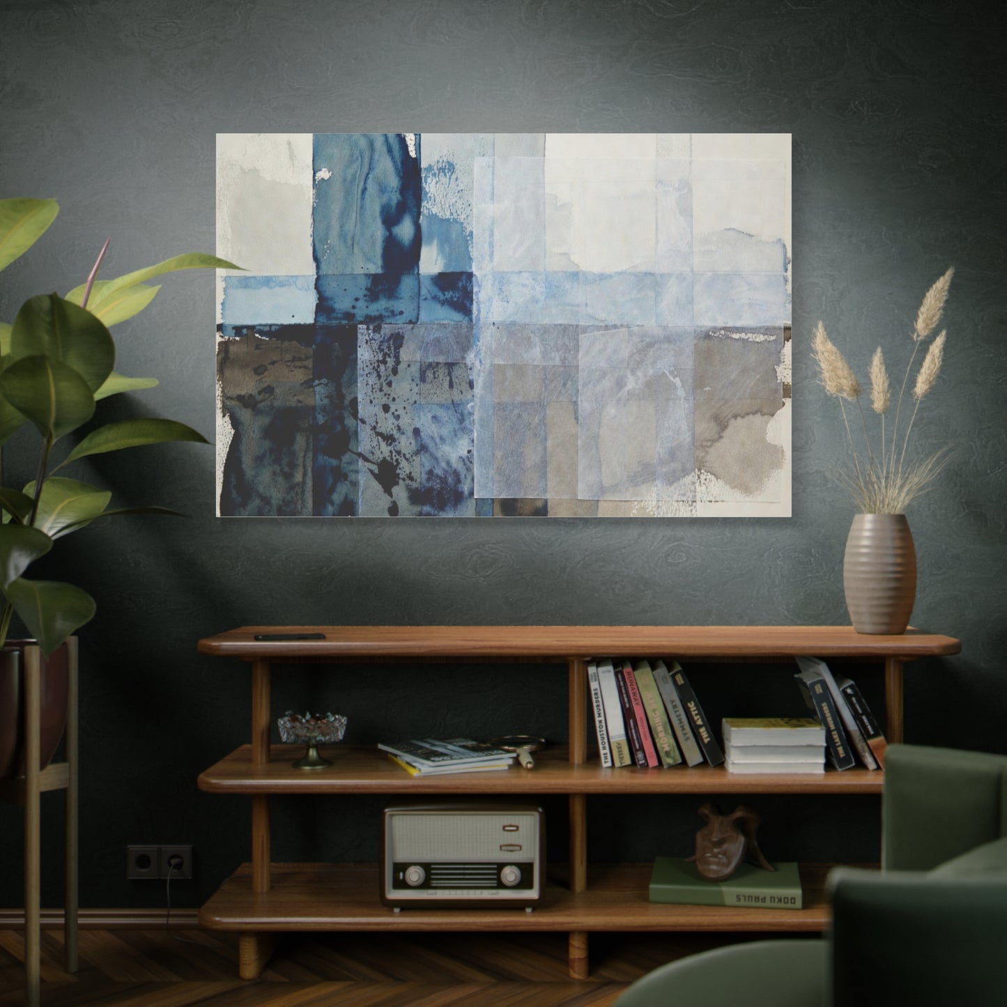 Abstract Blue Geometric Canvas Art — Stretched Matte Wall Decor
