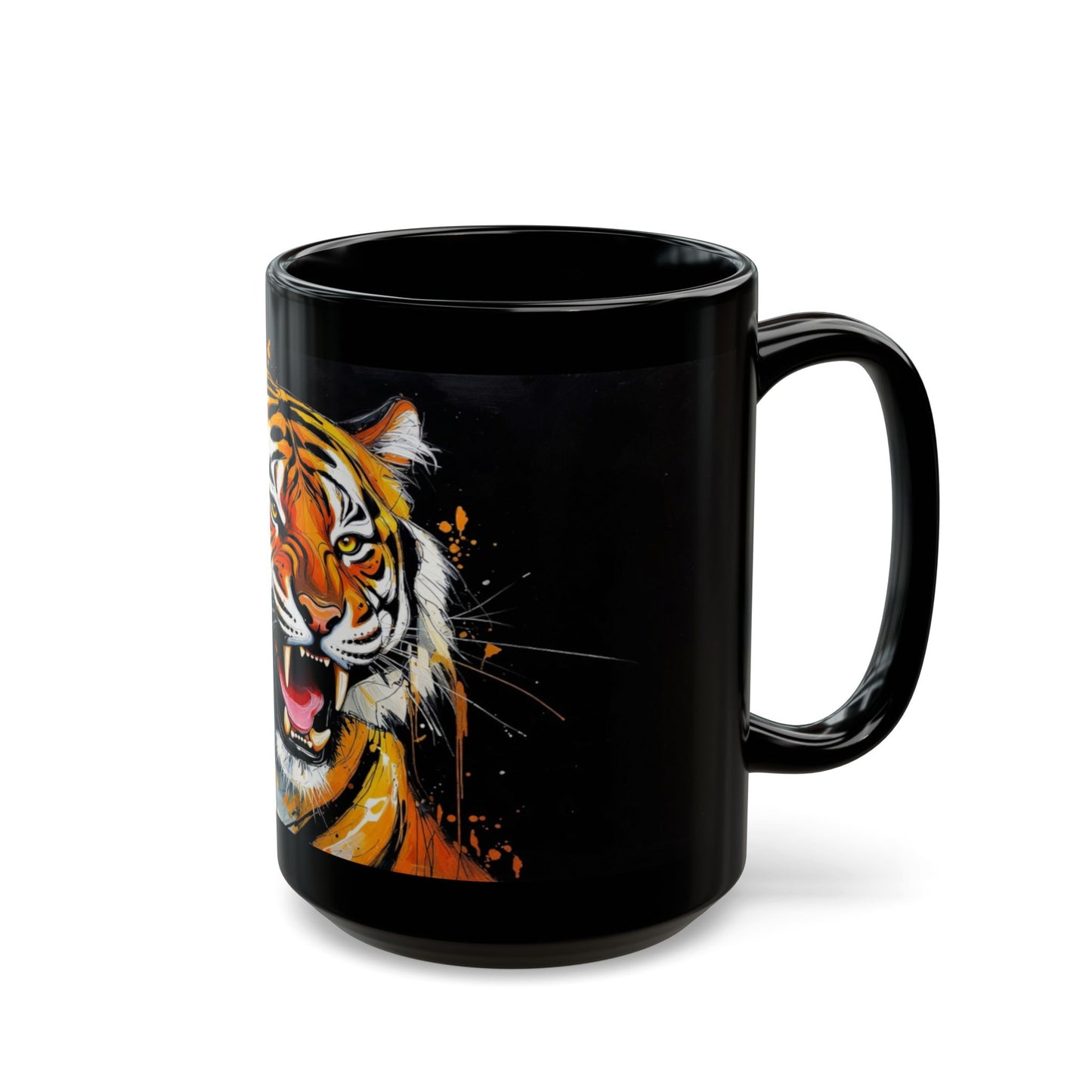 Roaring Tiger Black Mug — Bold Ceramic Coffee Cup (11oz/15oz)