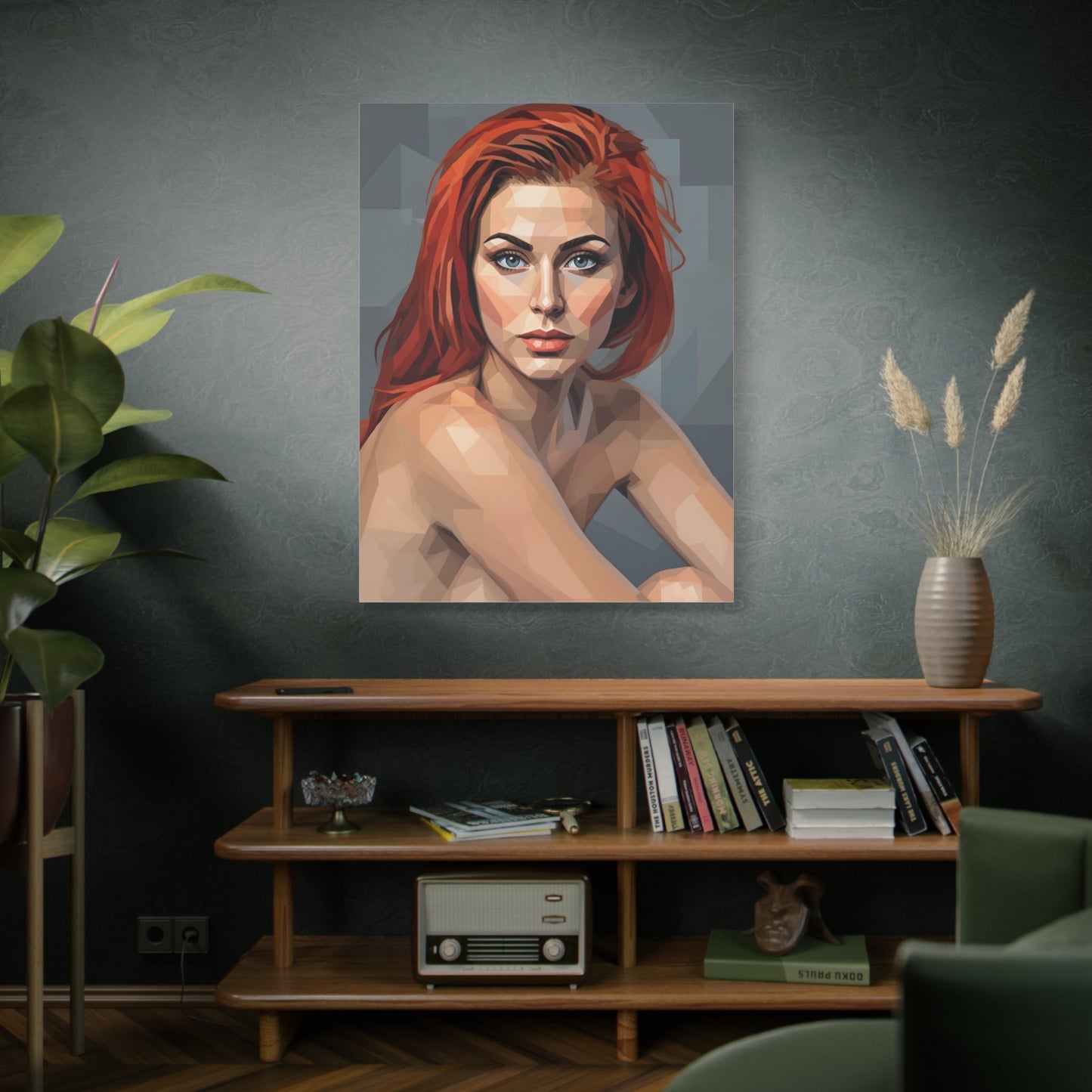 Geometric Redhead Portrait Matte Canvas Print — Modern Pop Art Wall Decor