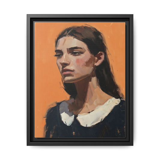 Framed Matte Canvas Portrait Art — Modern Figurative Painting on Orange