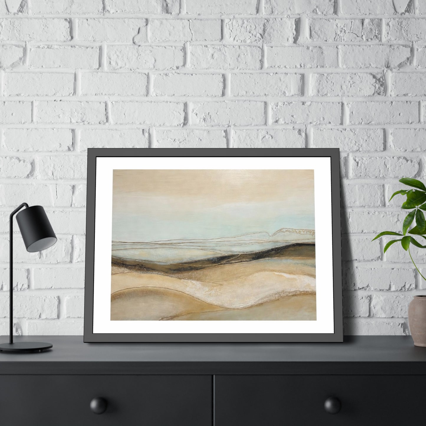 Framed Poster - Neutral Abstract Landscape Wall Art, Calming Coastal Tones for Living Room or Office