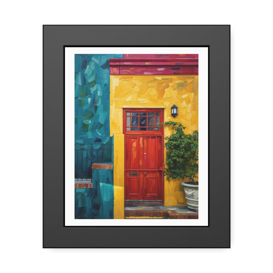 Framed Art Print - Vibrant Red Door Street Scene Poster