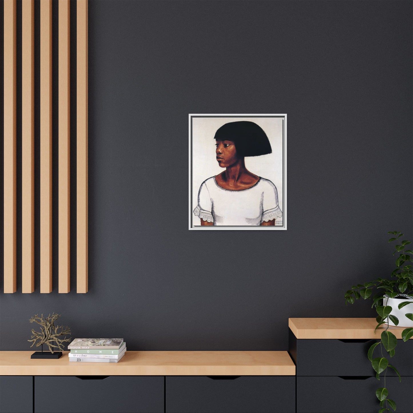 Portrait of a Young Woman by Winold Reiss Framed Matte Canvas Portrait