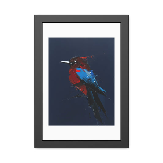 Framed Bird Art Print — Modern Red & Blue Kingfisher Poster