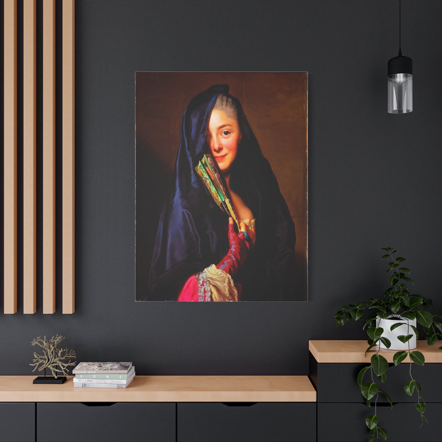 Vintage Portrait Canvas Print — Elegant Lady with Fan Matte Stretched Wall Art
