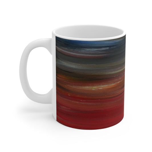 Abstract Sunset Stripes Mug — Red to Navy Gradient Ceramic Coffee Cup