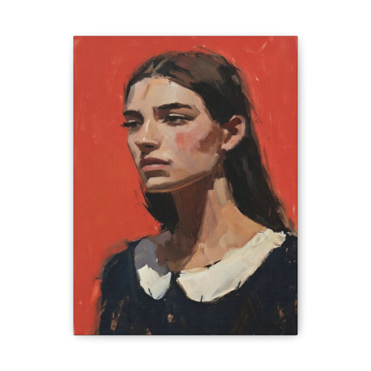 Portrait Canvas Print — Moody Red Figurative Art on Matte Stretched Canvas