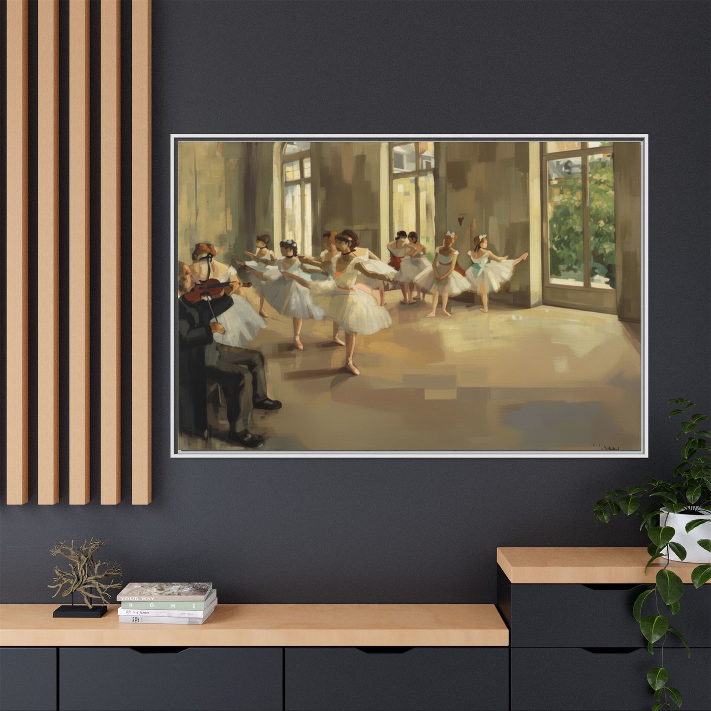 Framed Matte Canvas Print — Ballet Class Scene (Impressionist Dancers)