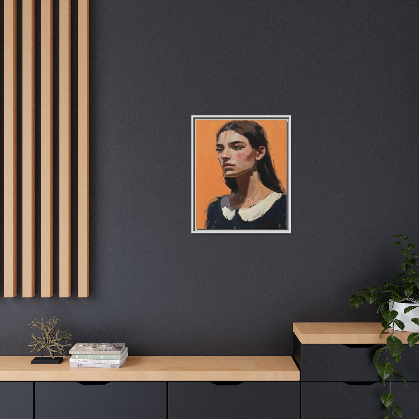 Framed Matte Canvas Portrait Art — Modern Figurative Painting on Orange