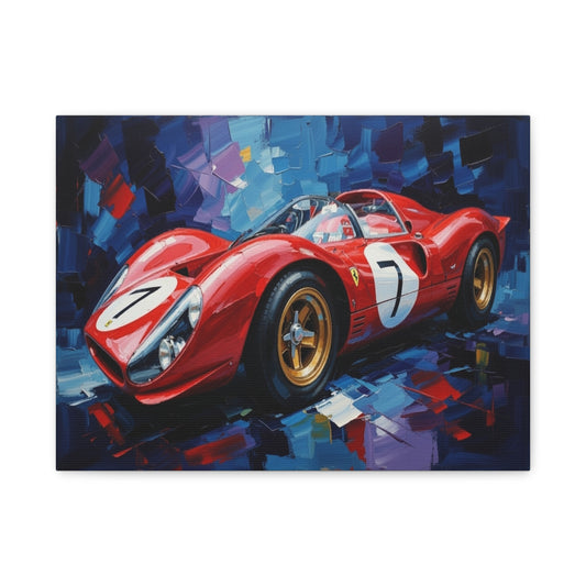 Vintage Ferrari Racing Car Canvas Print — Red Classic Sports Car Artwork (Matte Stretched)