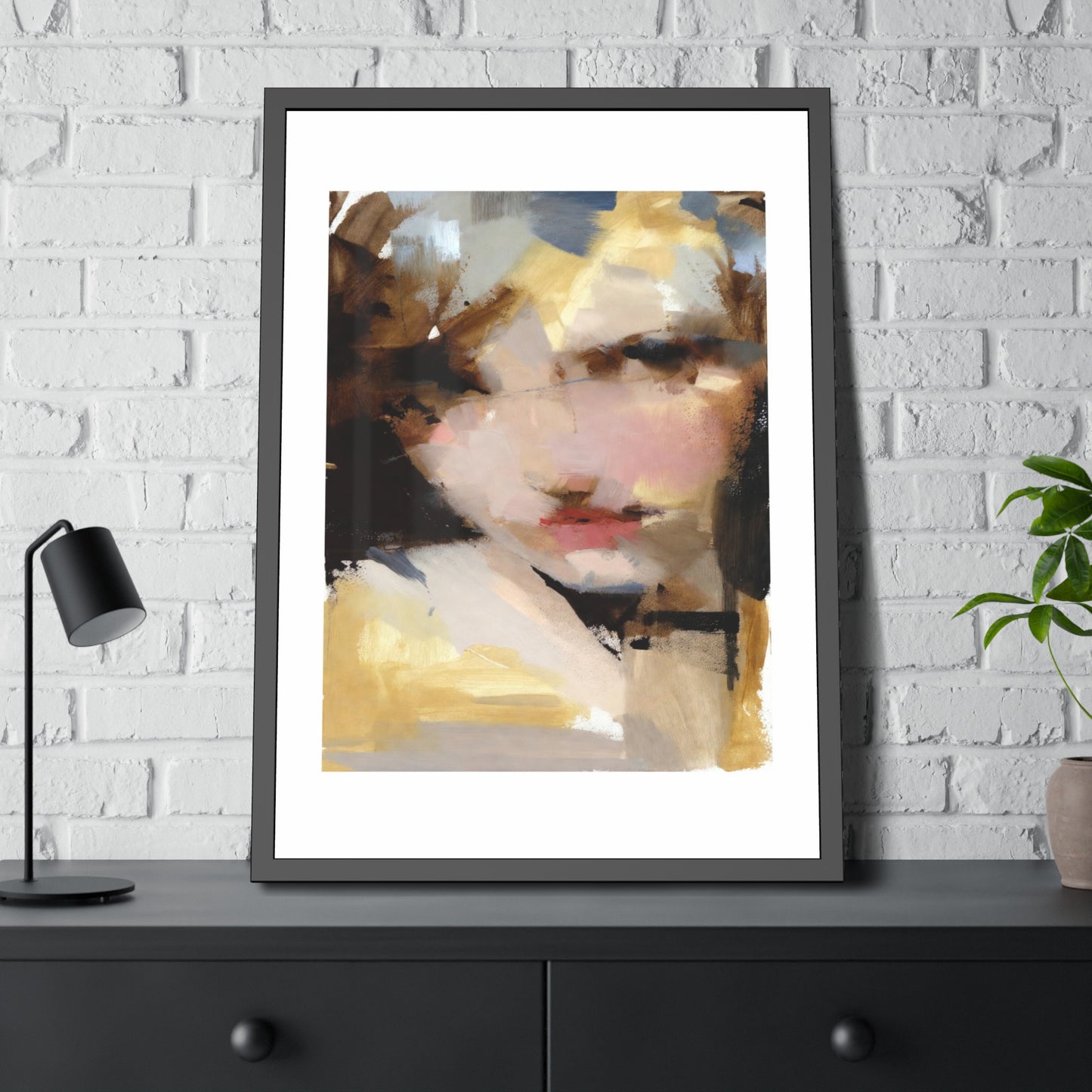 Abstract Portrait Framed Poster – Modern Impressionist Wall Art