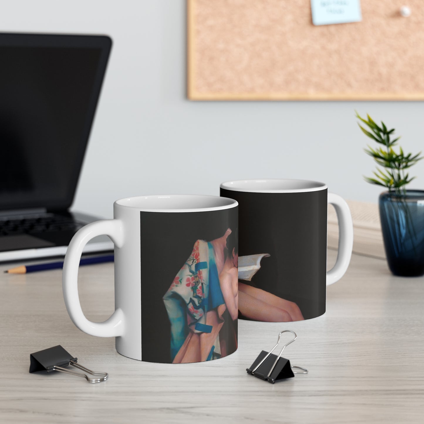 Nude Reading Art Mug — Vintage Boudoir Ceramic Coffee Cup