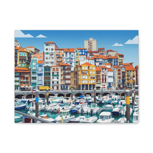 Colorful Coastal Harbor Matte Canvas Print — Stretched Wall Art