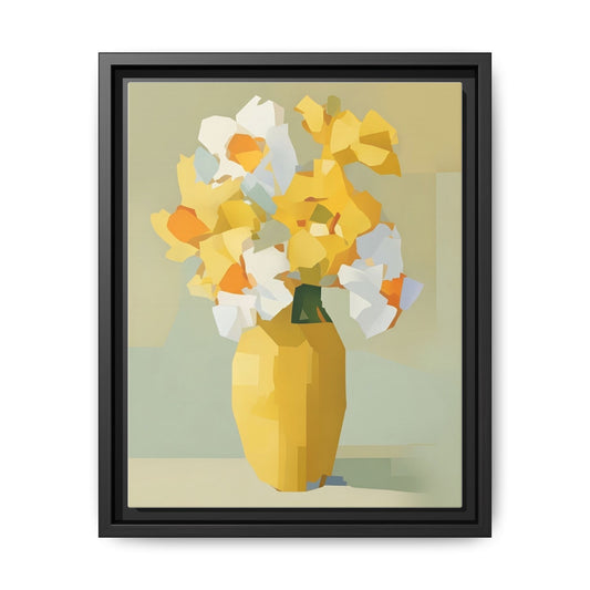Framed Floral Canvas Print — Yellow Vase Bouquet Wall Art