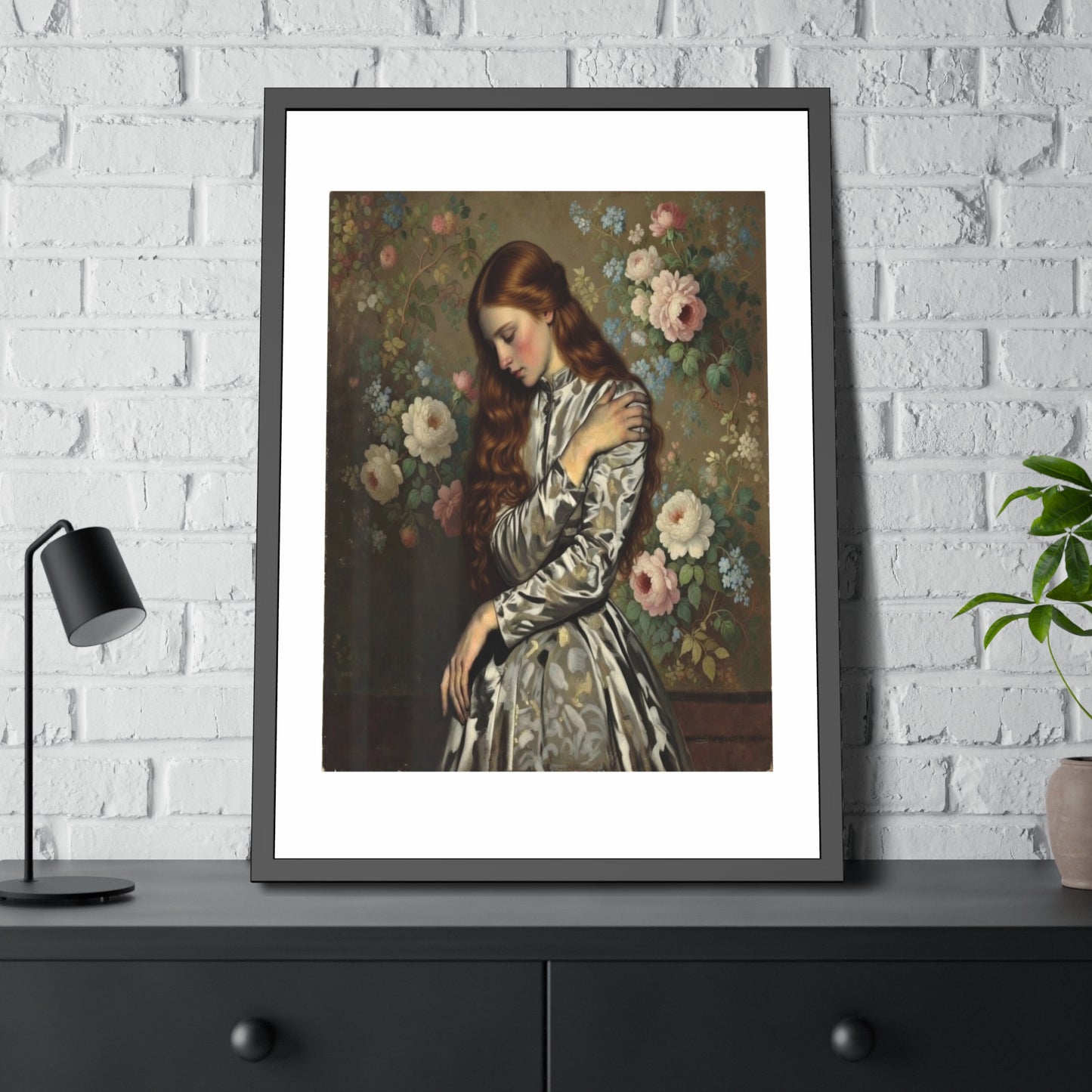 Framed Art Print — Vintage Portrait with Floral Background