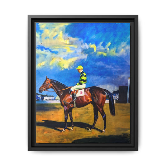 Framed Matte Canvas — Jockey on Racehorse Vintage Equestrian Wall Art
