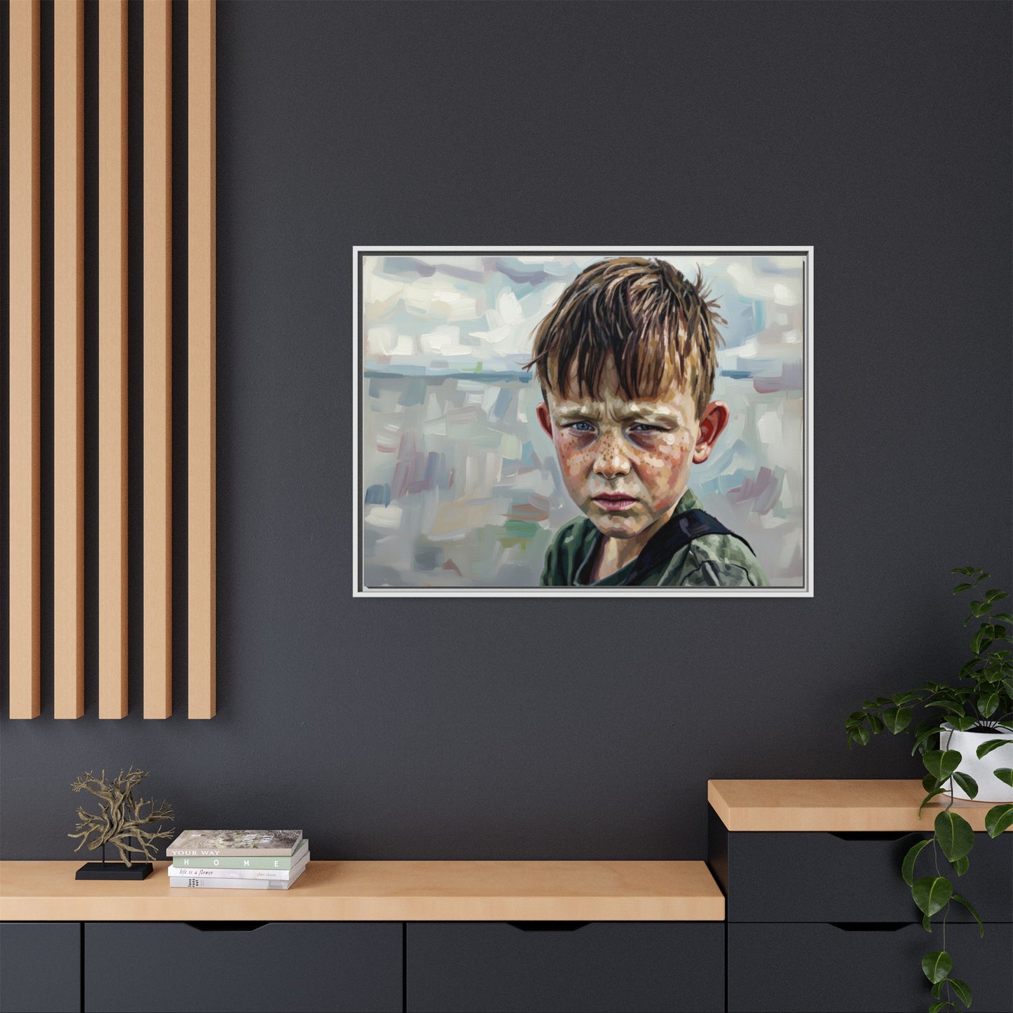 Framed Matte Canvas: Gritty Boy Portrait Art Print