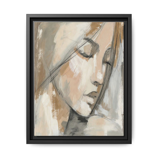 Framed Matte Canvas Art — Serene Abstract Portrait in Neutrals