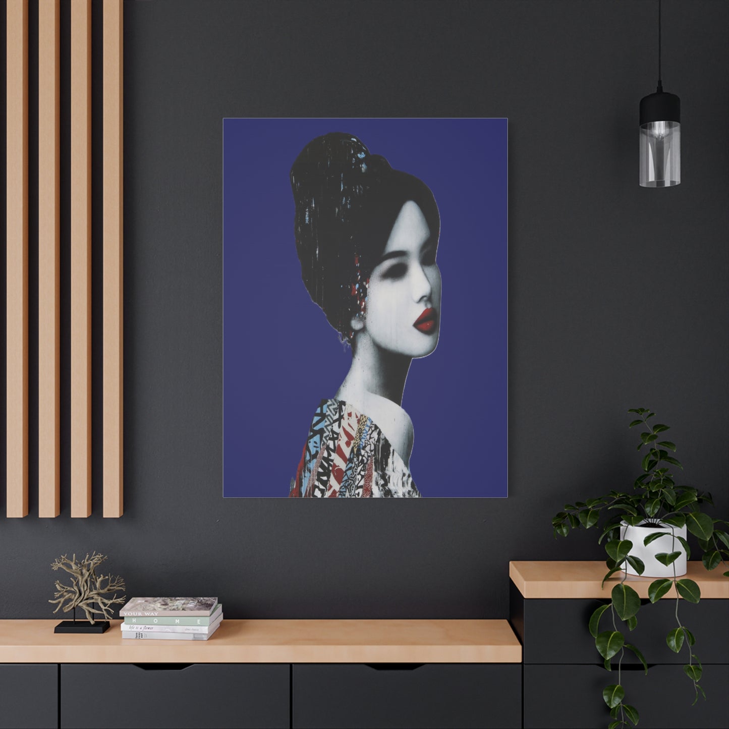 Geisha Portrait Matte Canvas Print — Modern Asian-Inspired Wall Art