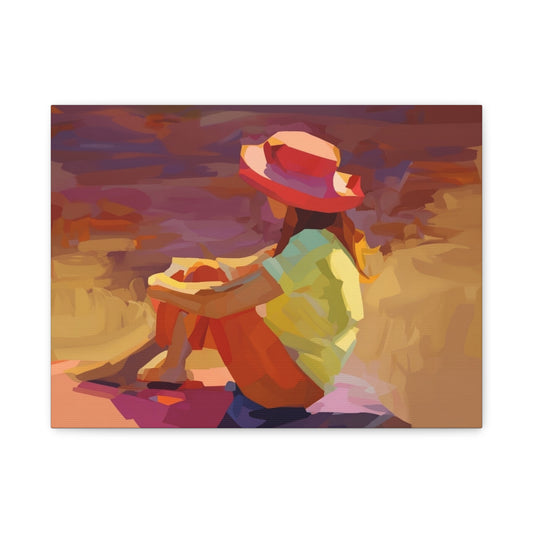 Sunset Daydream Canvas Art — Girl in Hat Matte Stretched Wall Art