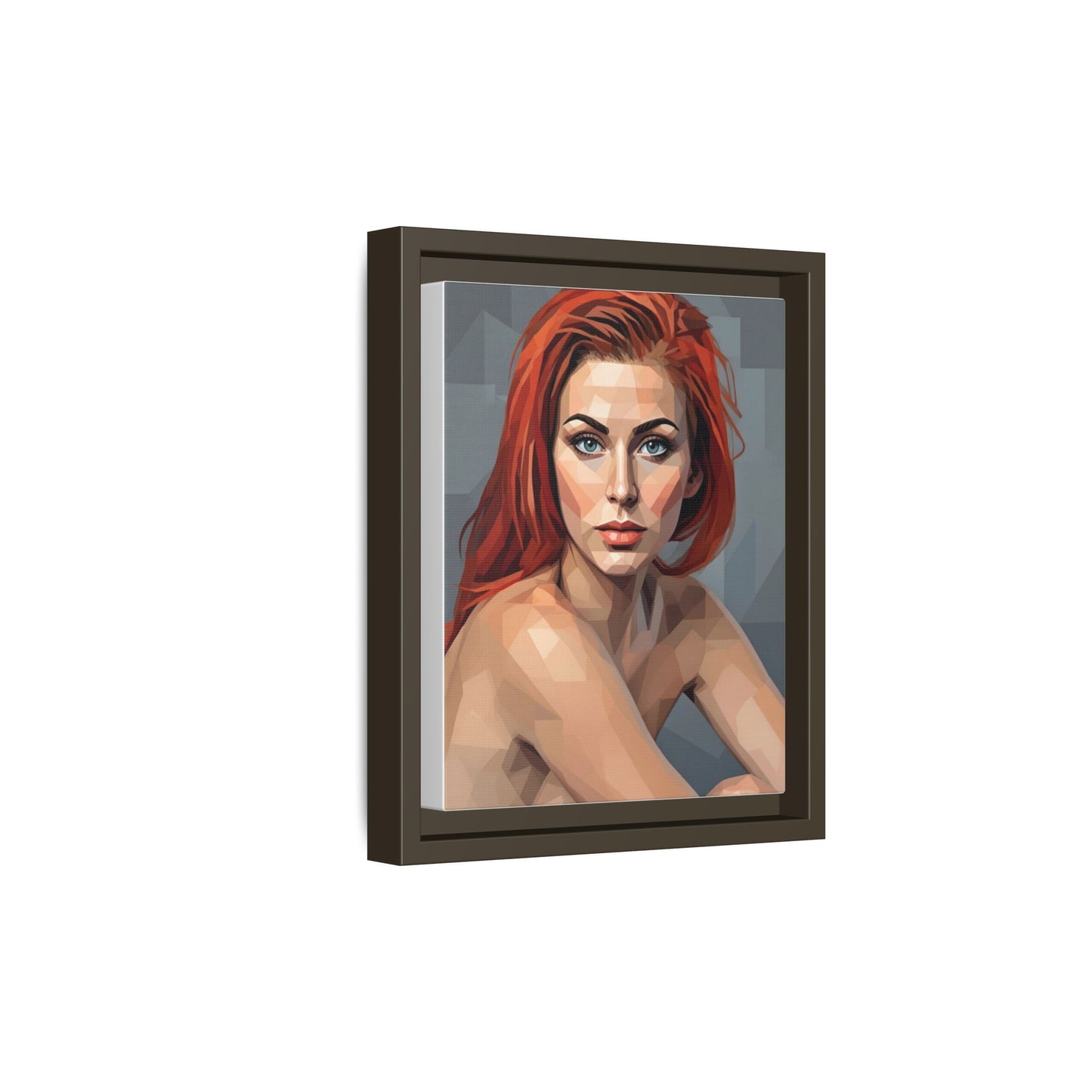 Framed Matte Canvas Portrait — Geometric Redhead Wall Art