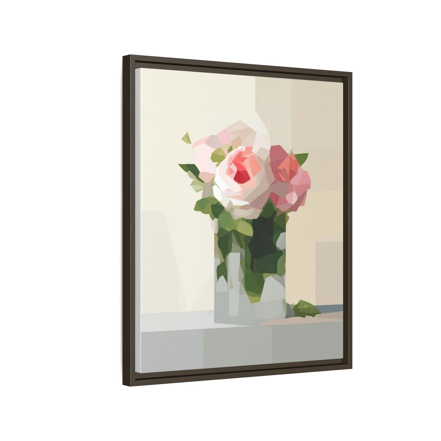 Framed Floral Canvas Print — Geometric Pink Rose Wall Art