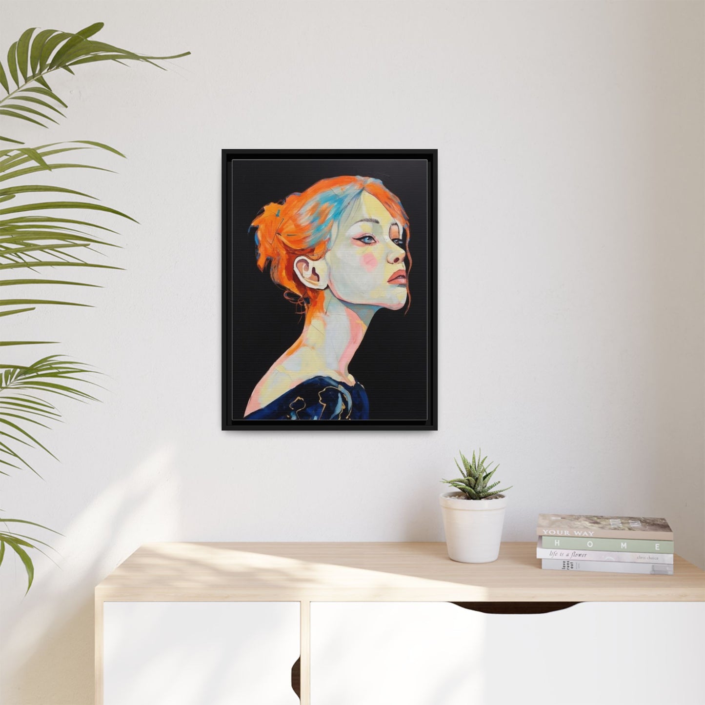 Framed Matte Canvas Portrait — Vibrant Multi‑Color Woman Wall Art