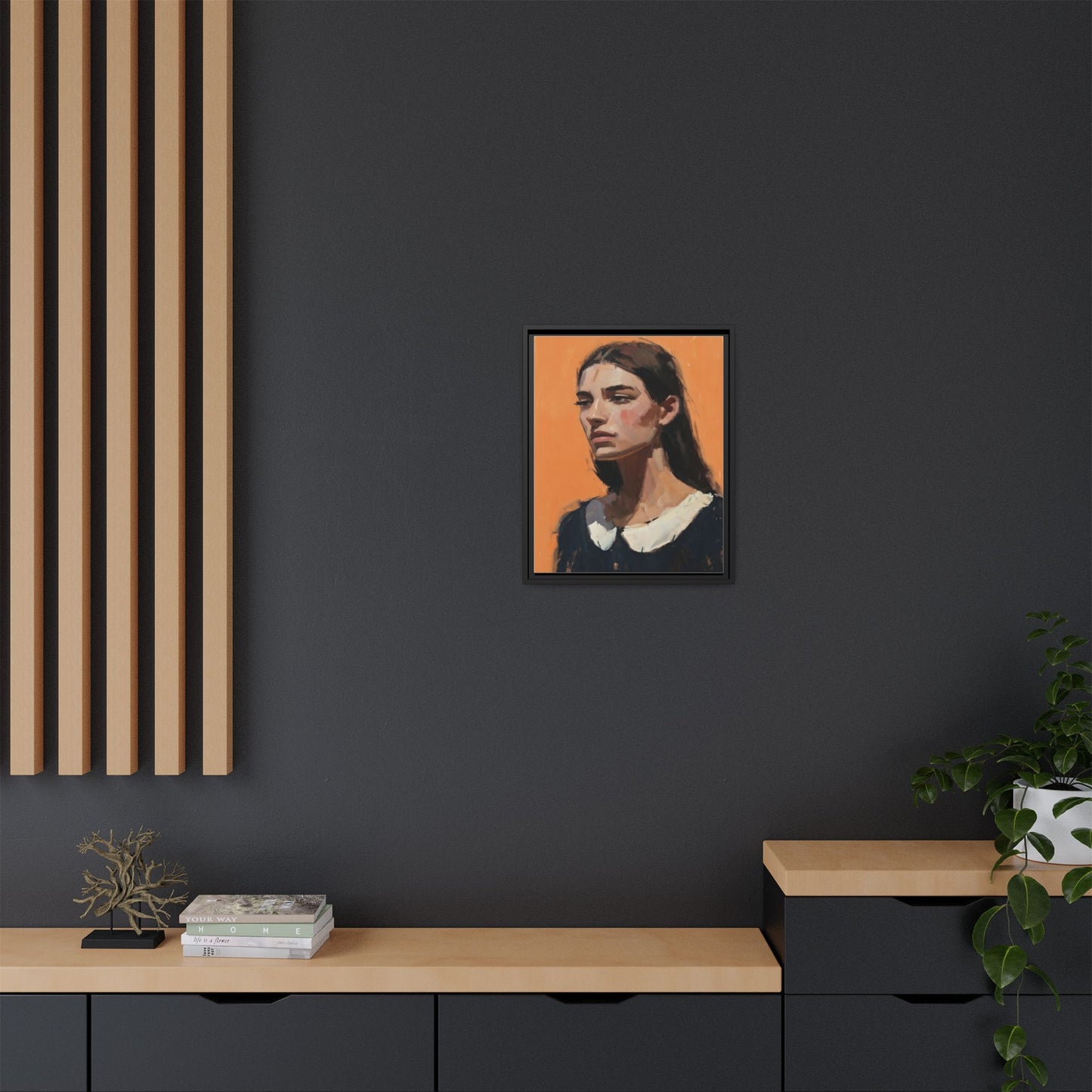 Framed Matte Canvas Portrait Art — Modern Figurative Painting on Orange