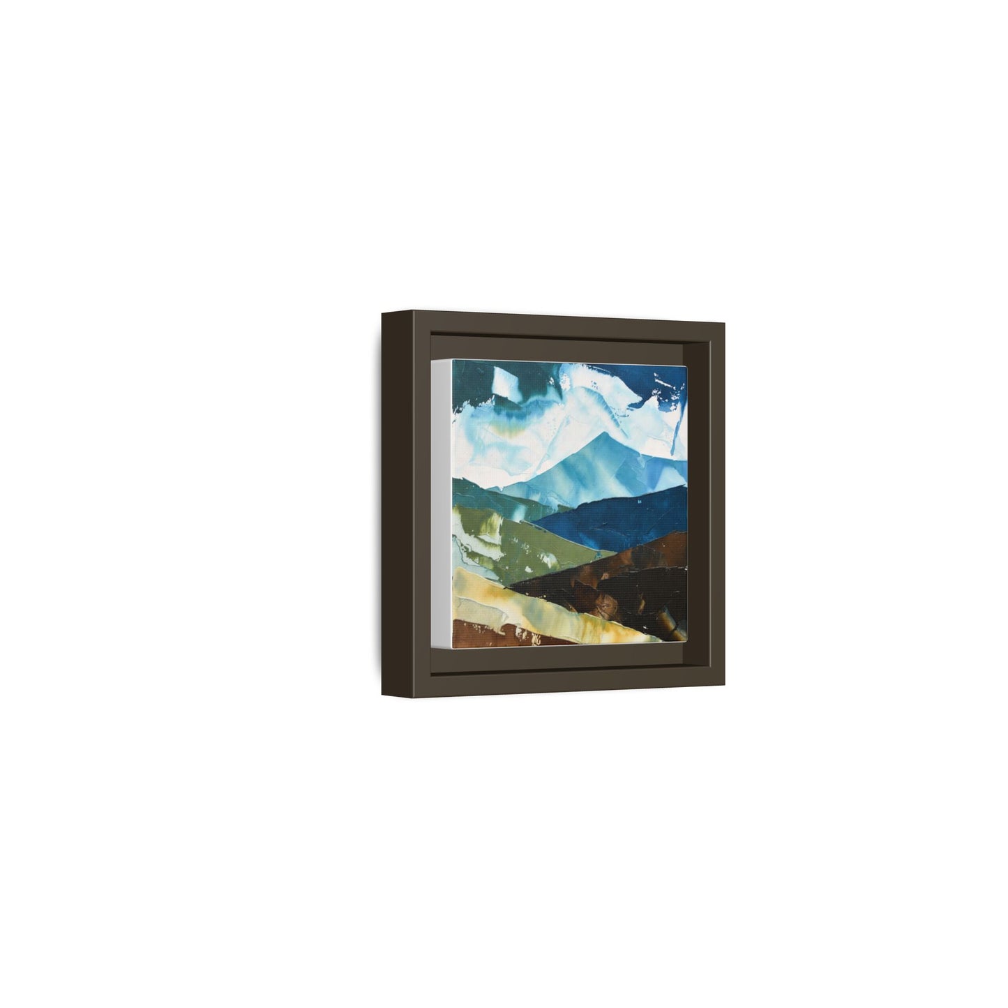 Framed Abstract Mountain Canvas Art — Blue & Earthtone Landscape Print