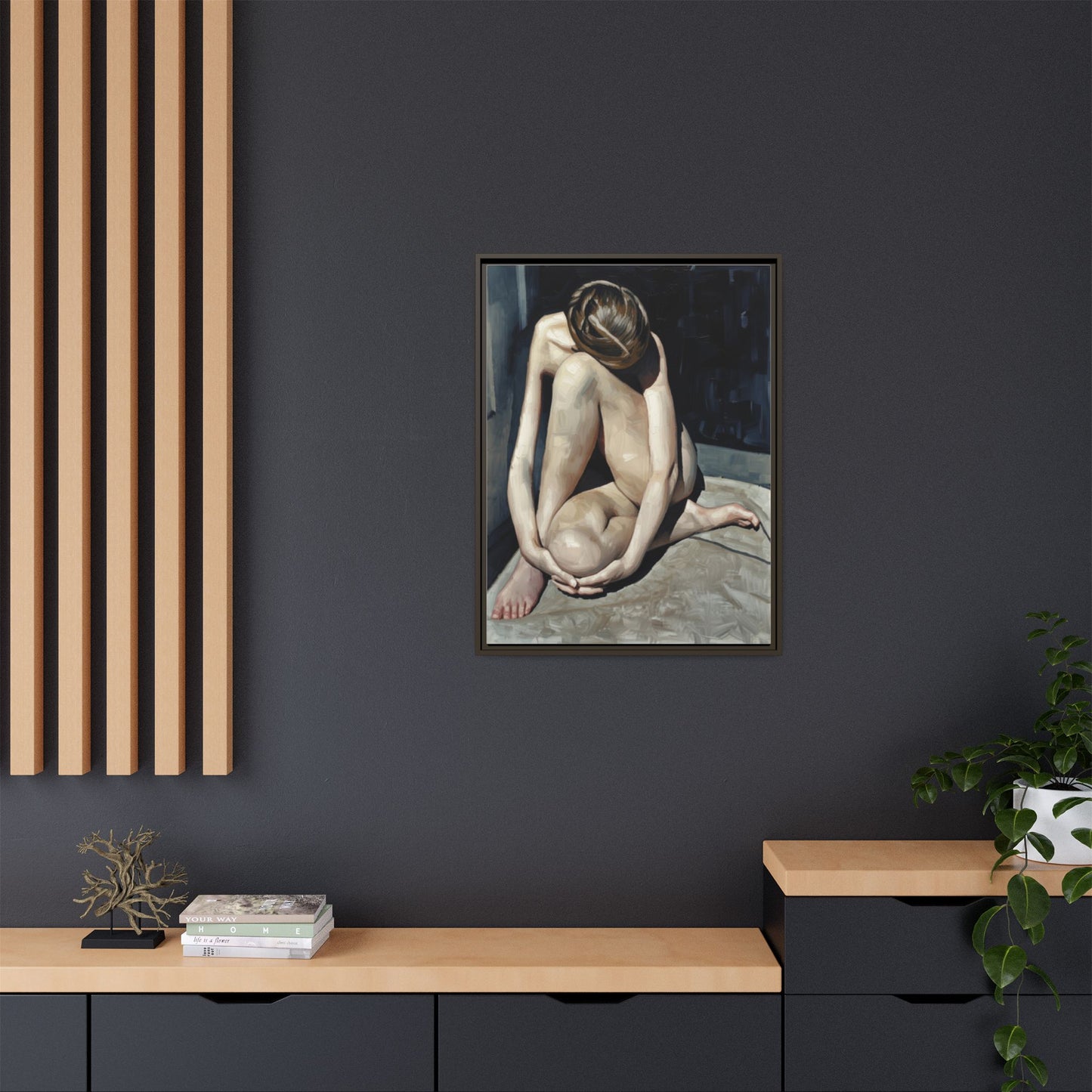 Framed Matte Canvas Print Contemplative Nude Figure Art