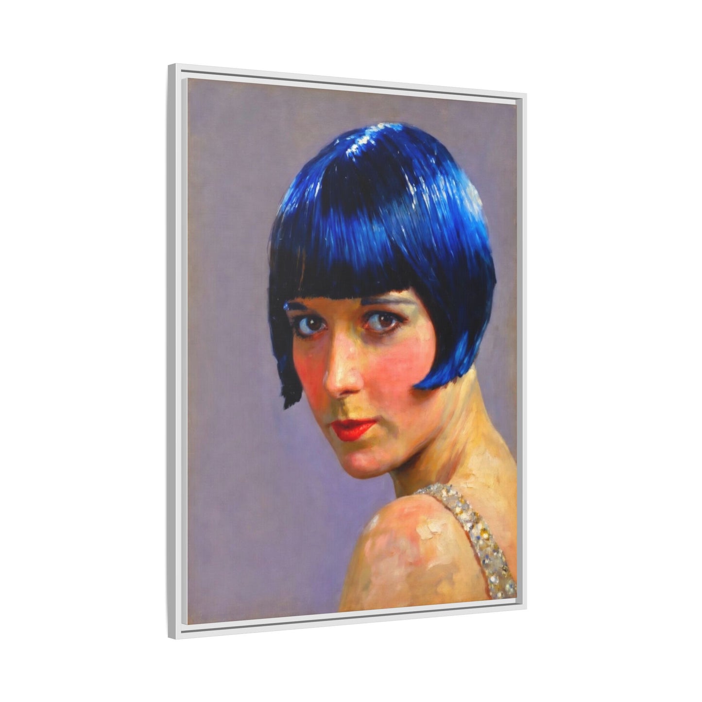 Framed Matte Canvas Art Print — Vintage Portrait with Blue Bob