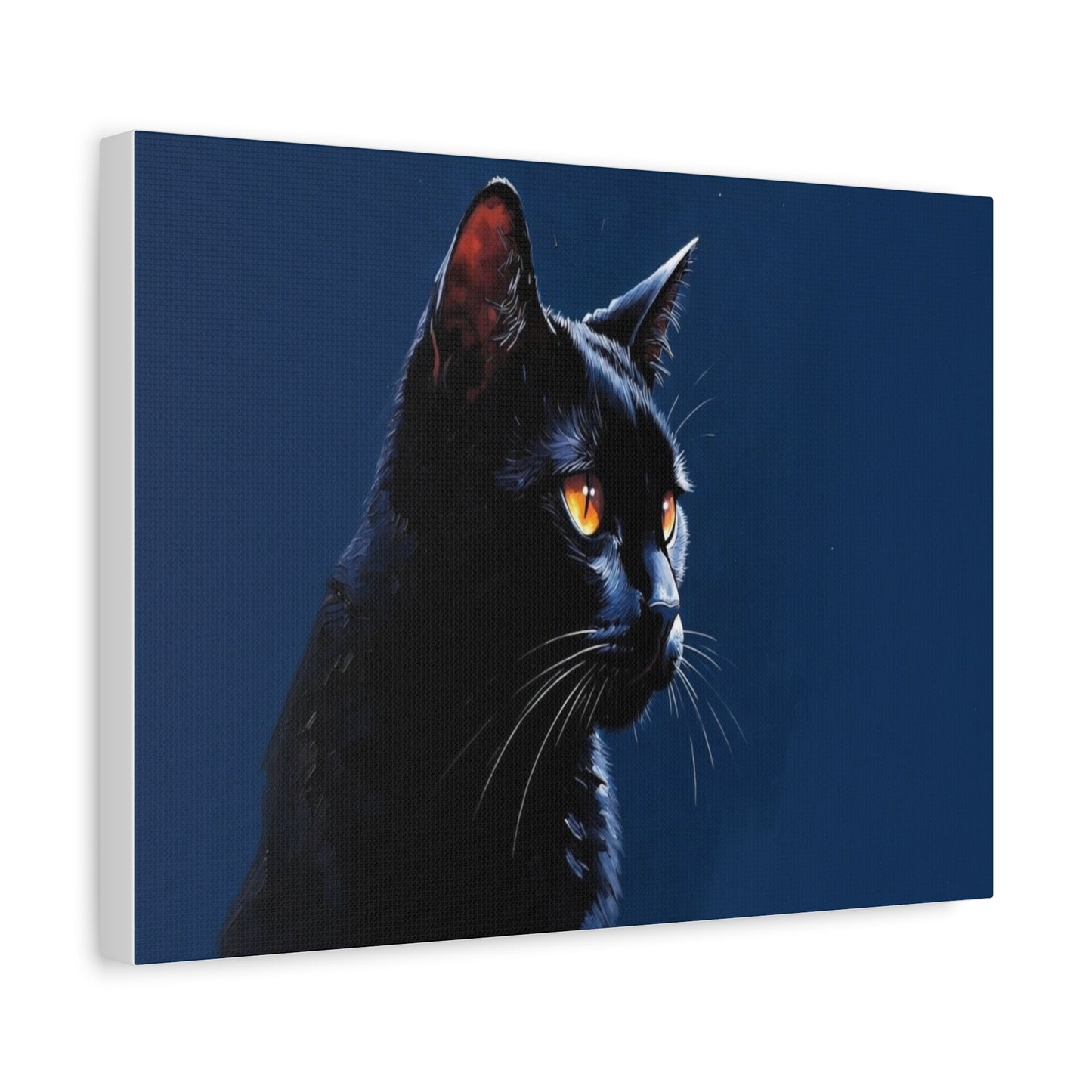 Matte Black Cat on blue background Canvas, Stretched, 1.25"