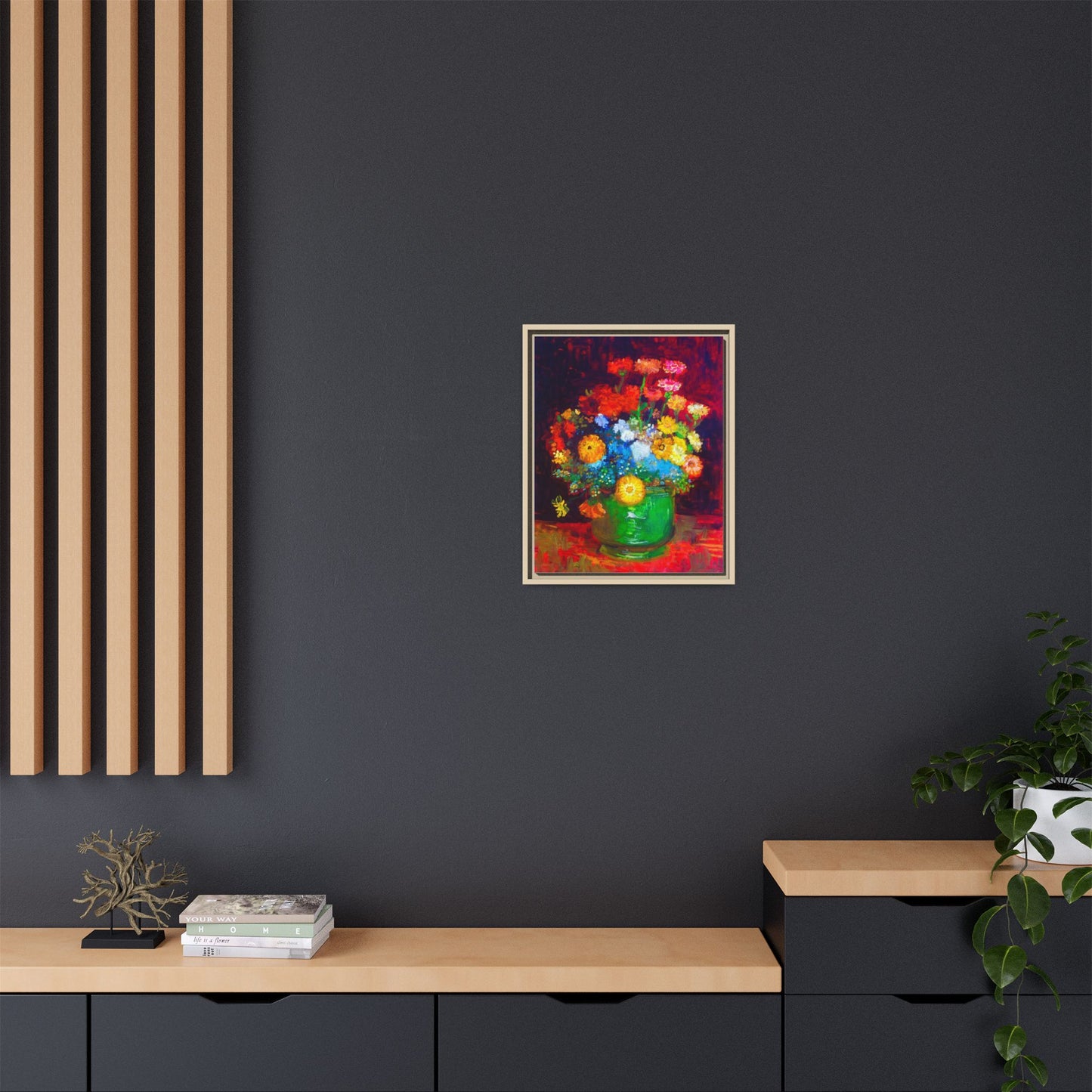 Framed Floral Canvas Print — Colorful Bouquet Wall Art