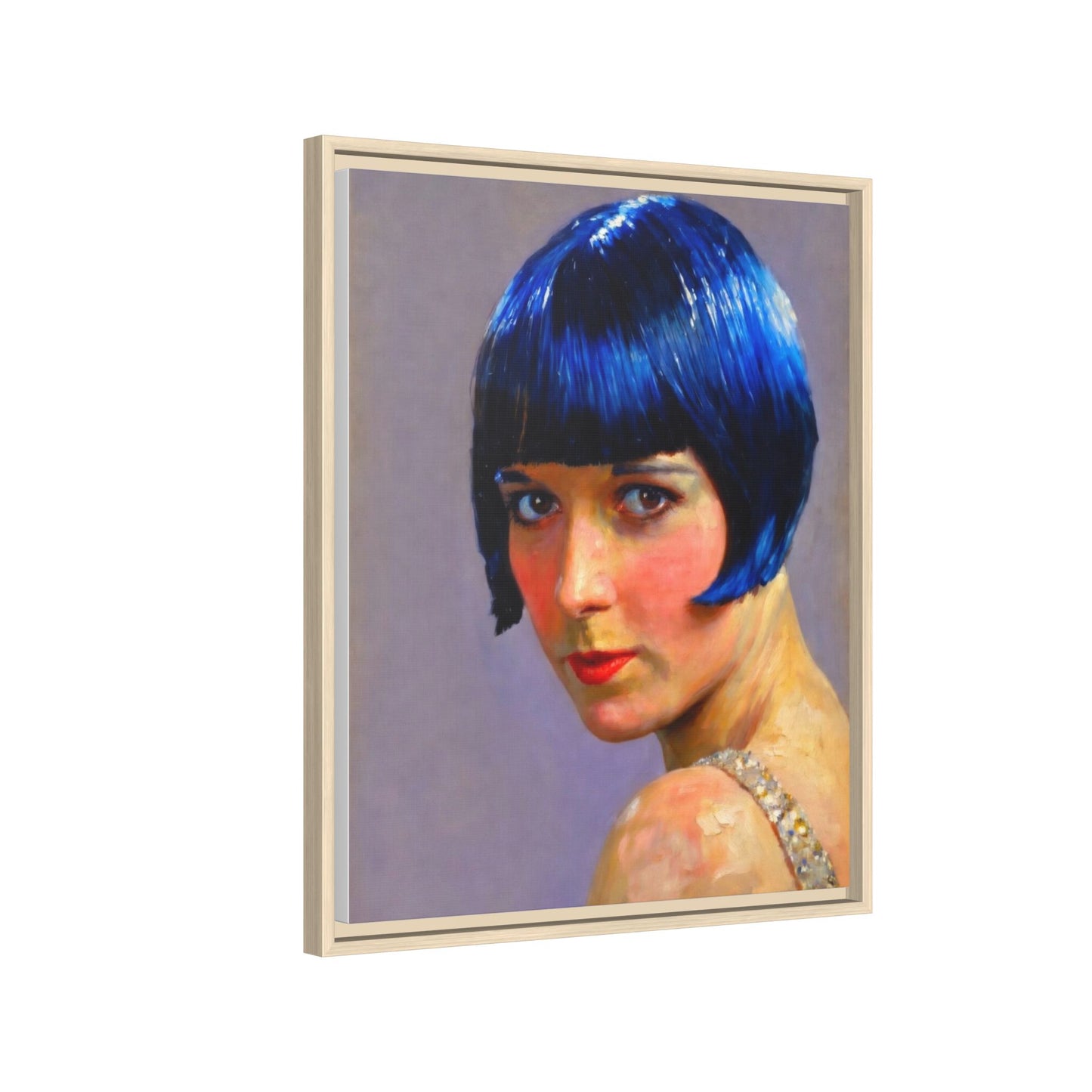 Framed Matte Canvas Art Print — Vintage Portrait with Blue Bob