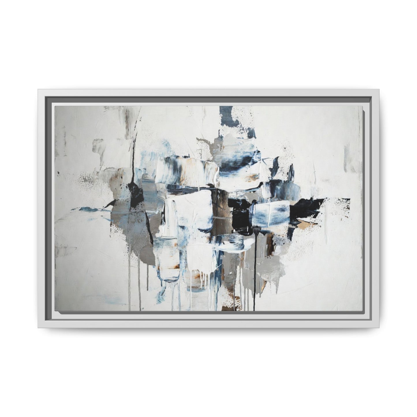 Framed Abstract Canvas Art — Blue Neutral Modern Wall Print