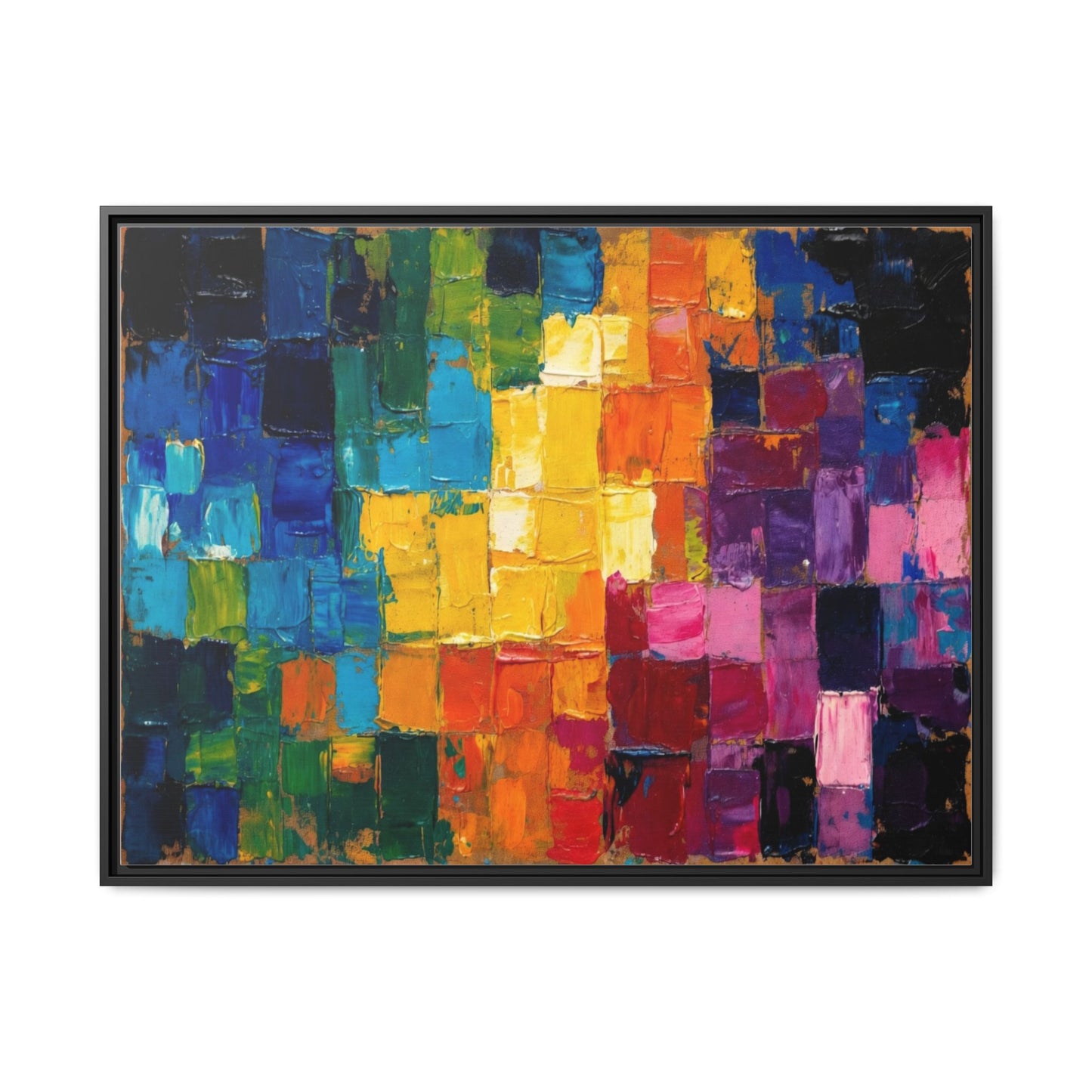 Abstract Rainbow Mosaic Framed Canvas Print — Colorful Modern Wall Art