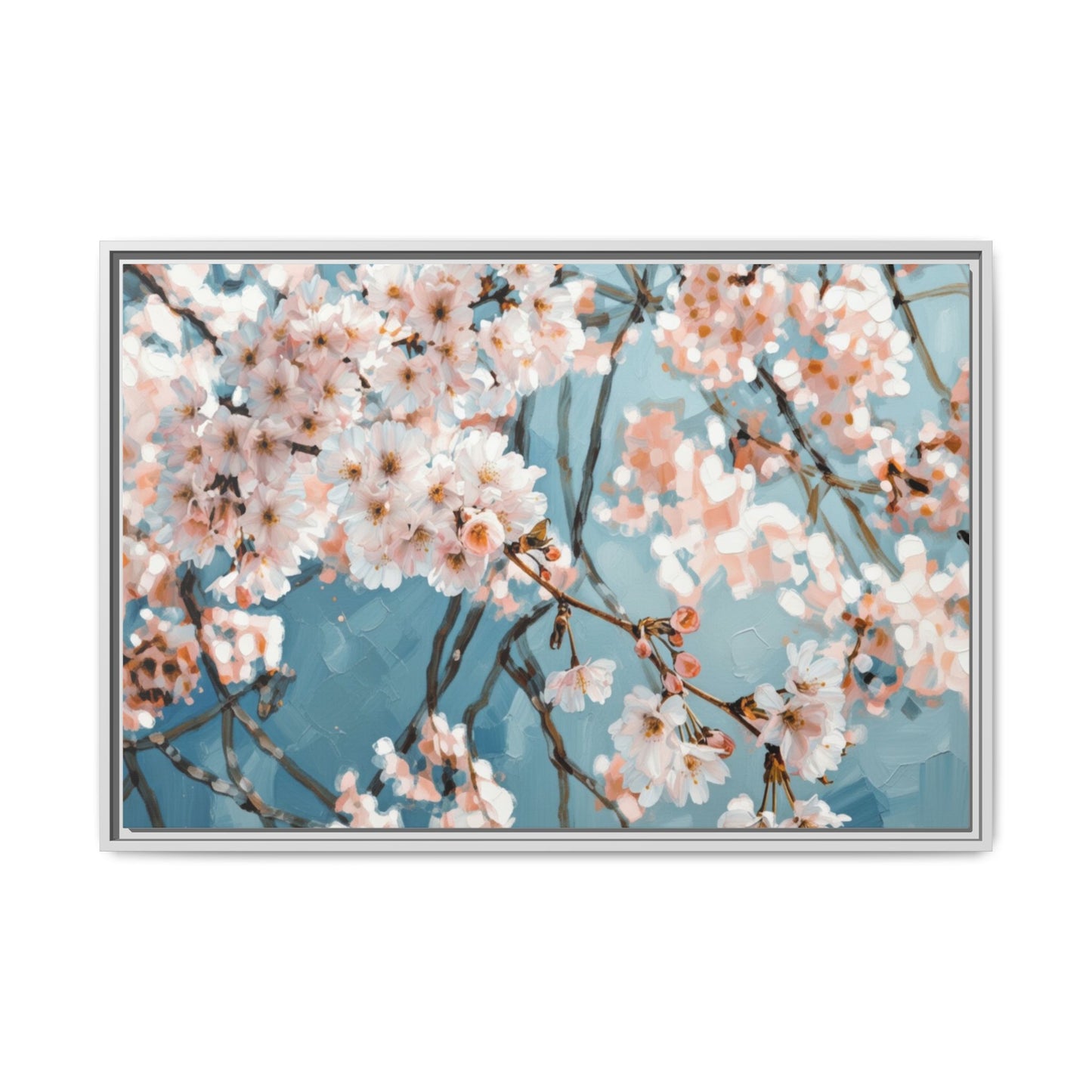 Framed Cherry Blossom Matte Canvas Print — Soft Pink Floral Wall Art