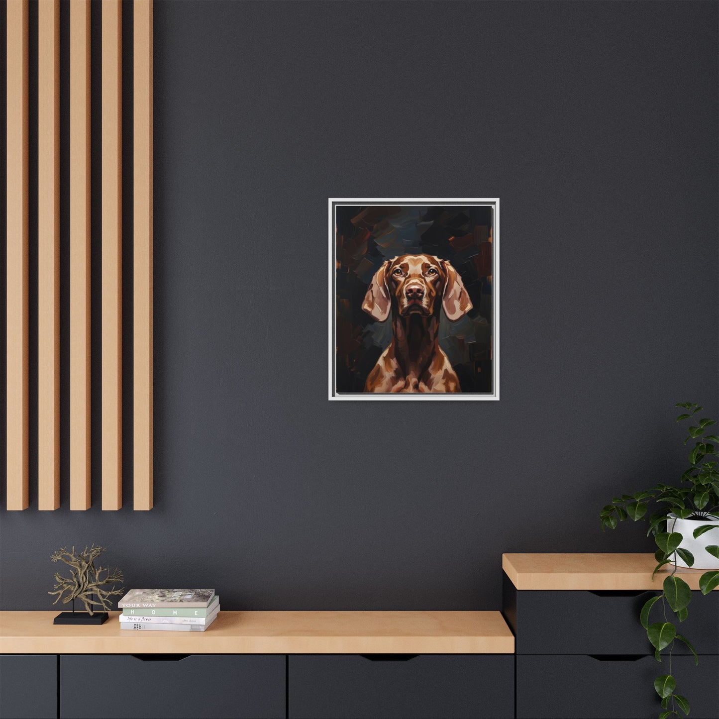 Framed Matte Canvas Dog Portrait – Brown Vizsla Wall Art