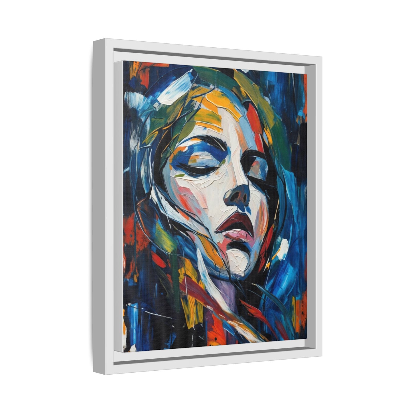 Abstract Colorful Woman Portrait — Framed Matte Canvas Wall Art