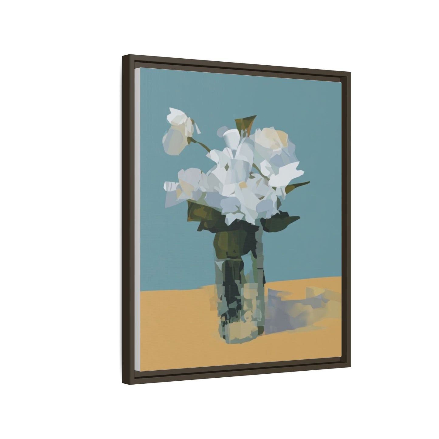 Framed Floral Still Life Canvas Art — Modern White Bouquet Wall Art