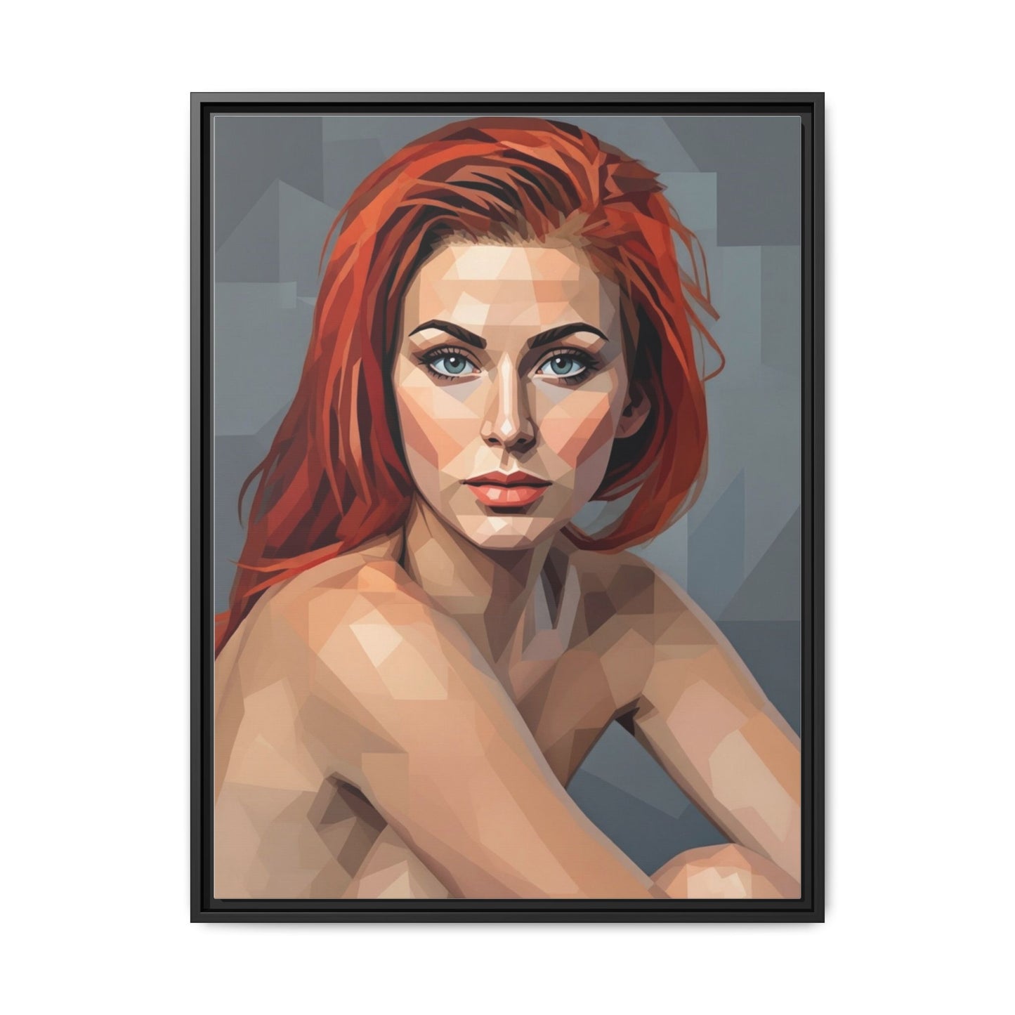 Framed Matte Canvas Portrait — Geometric Redhead Wall Art