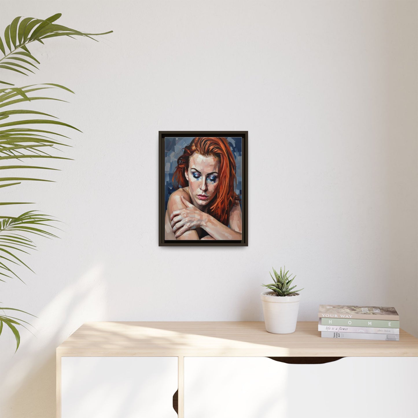 Framed Matte Canvas Art – Contemplative Redhead Portrait