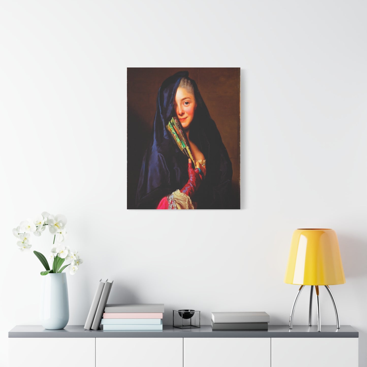 Vintage Portrait Canvas Print — Elegant Lady with Fan Matte Stretched Wall Art