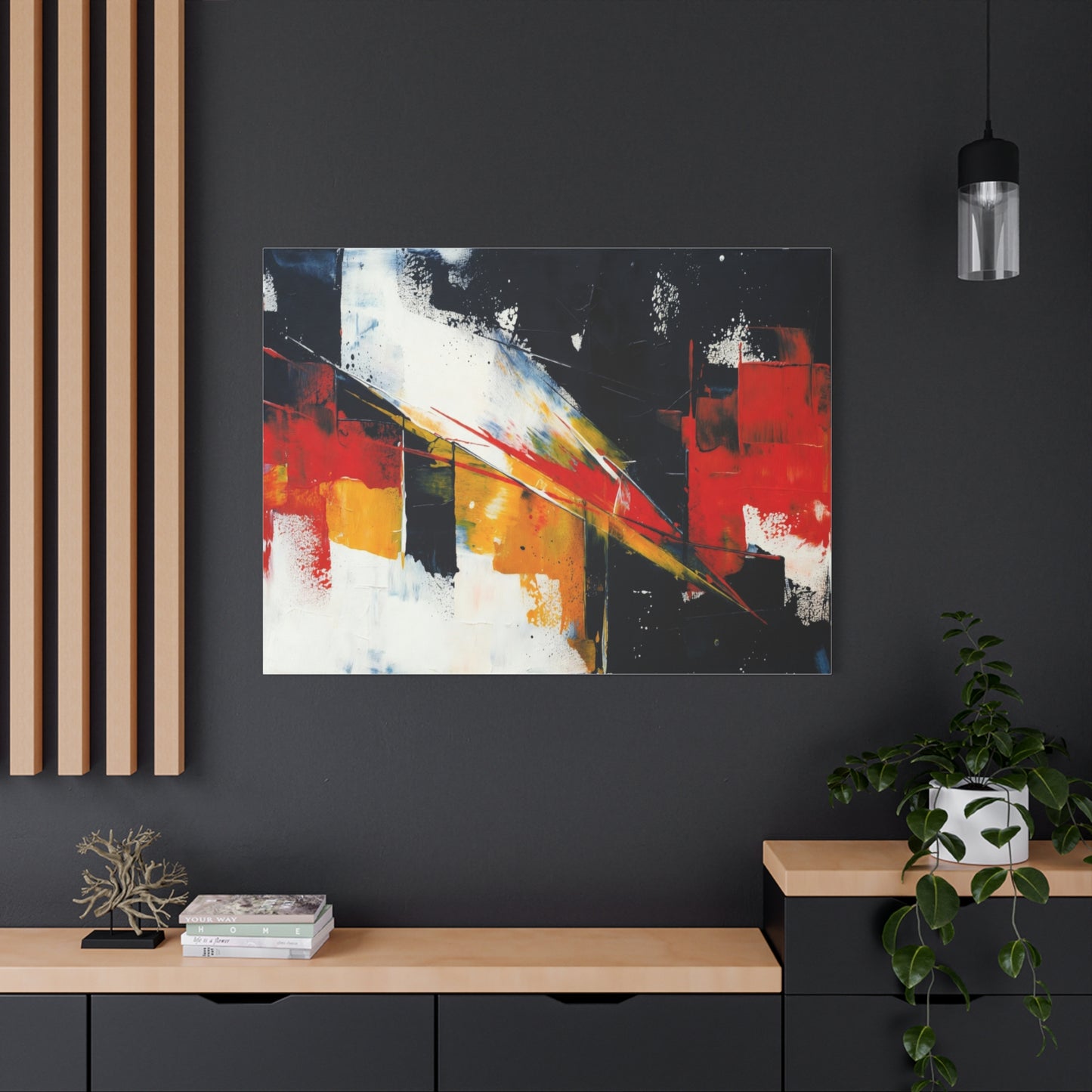 Abstract Geometric Canvas Art — Bold Red & Black Modern Wall Painting