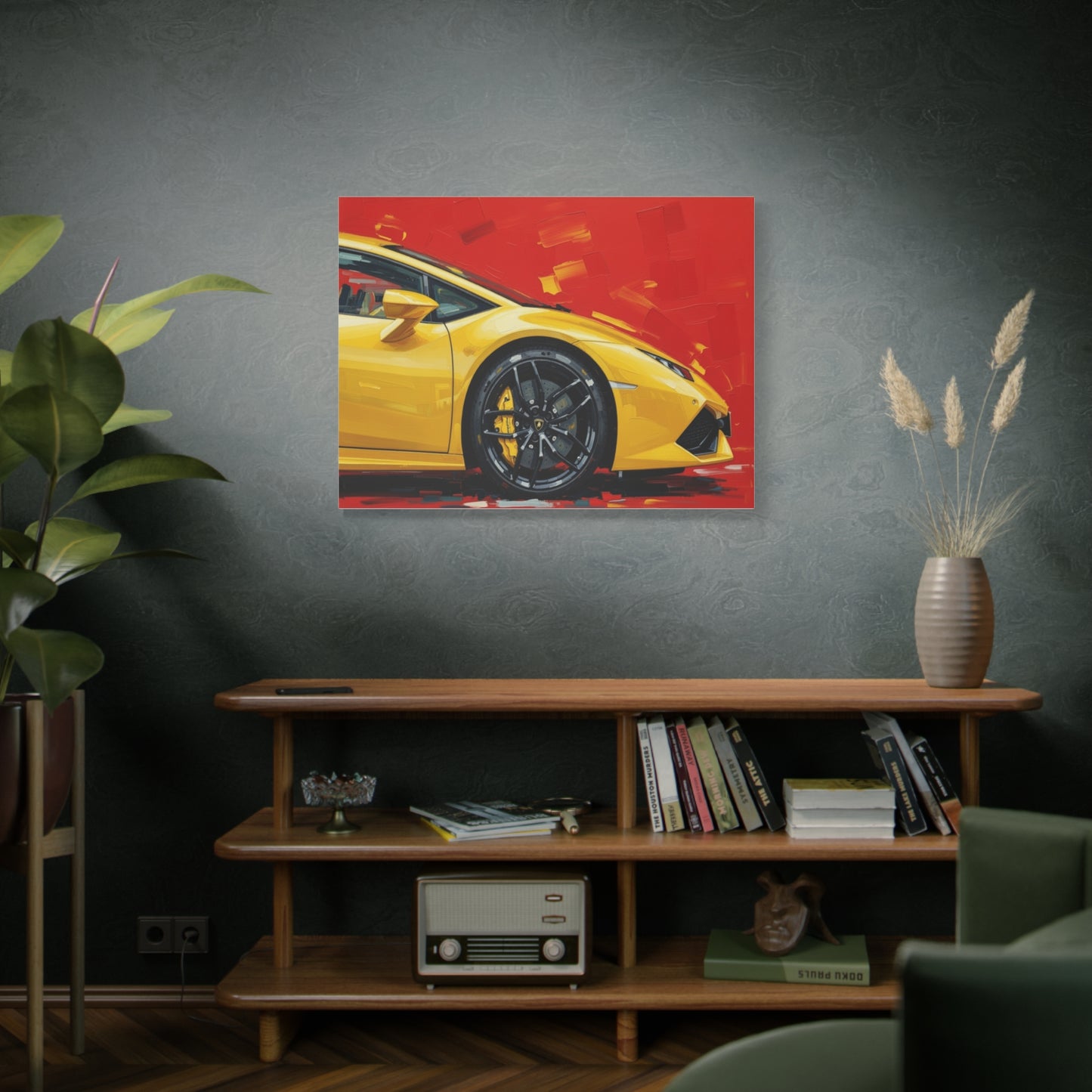 Yellow Sports Car Canvas Print - Modern Automotive Wall Art (Matte Stretched)