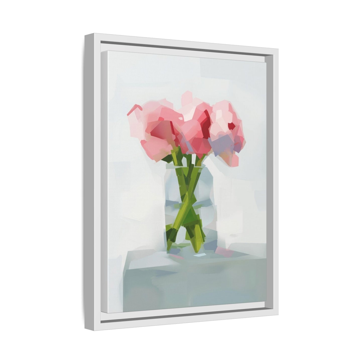 Framed Floral Canvas Art — Pink Peonies in Vase (Matte)