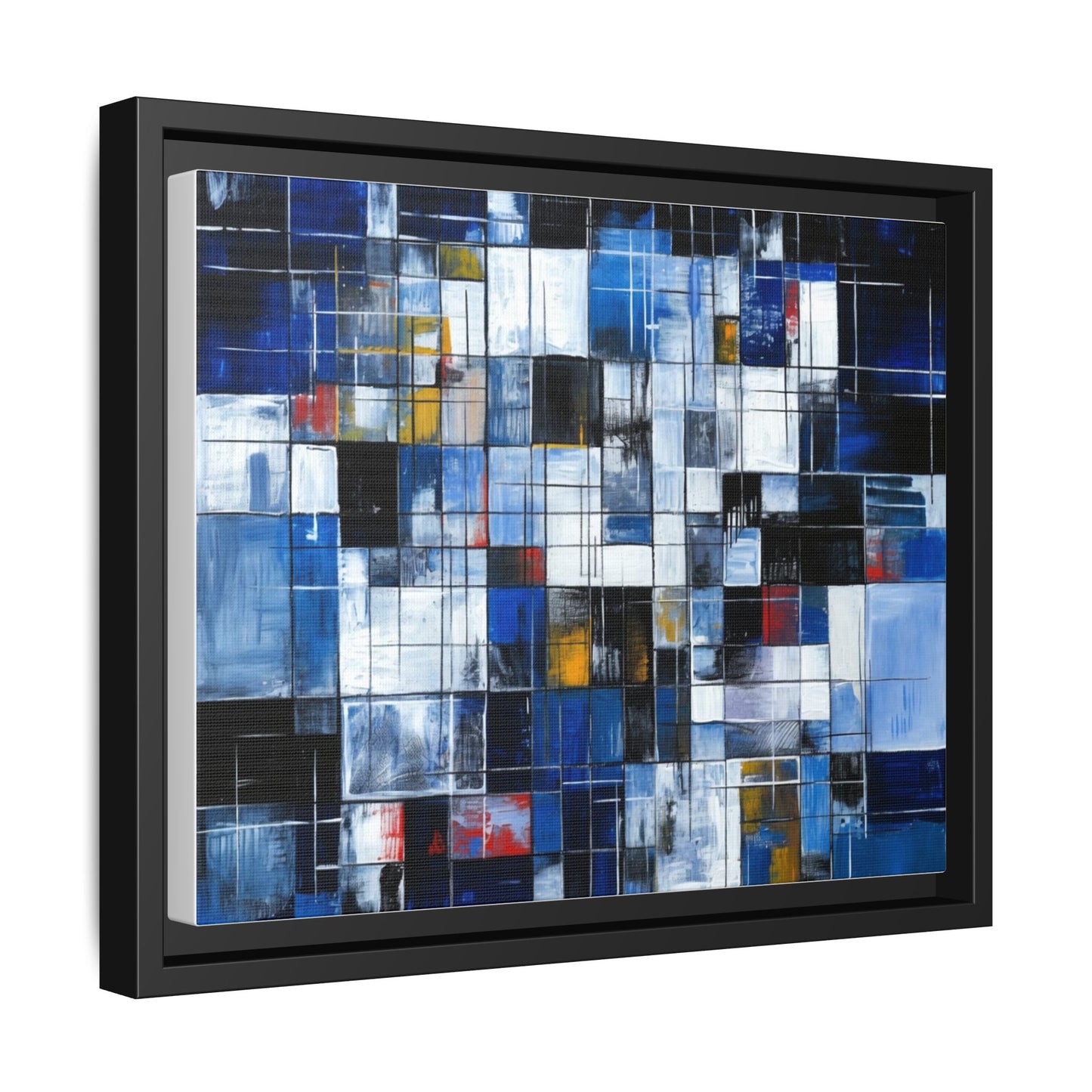 Abstract Blue Grid Matte Canvas Framed Art Print