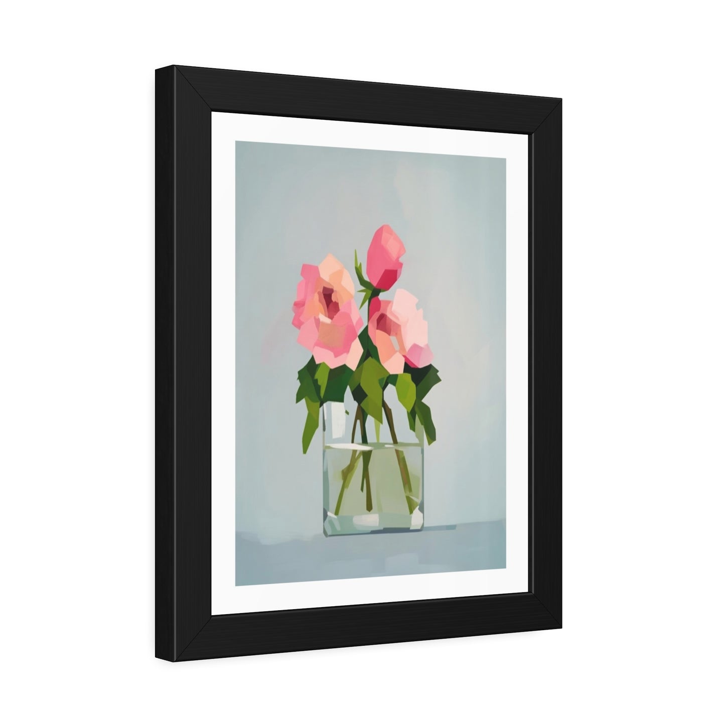 Framed Floral Poster — Pink Rose Vase Wall Art