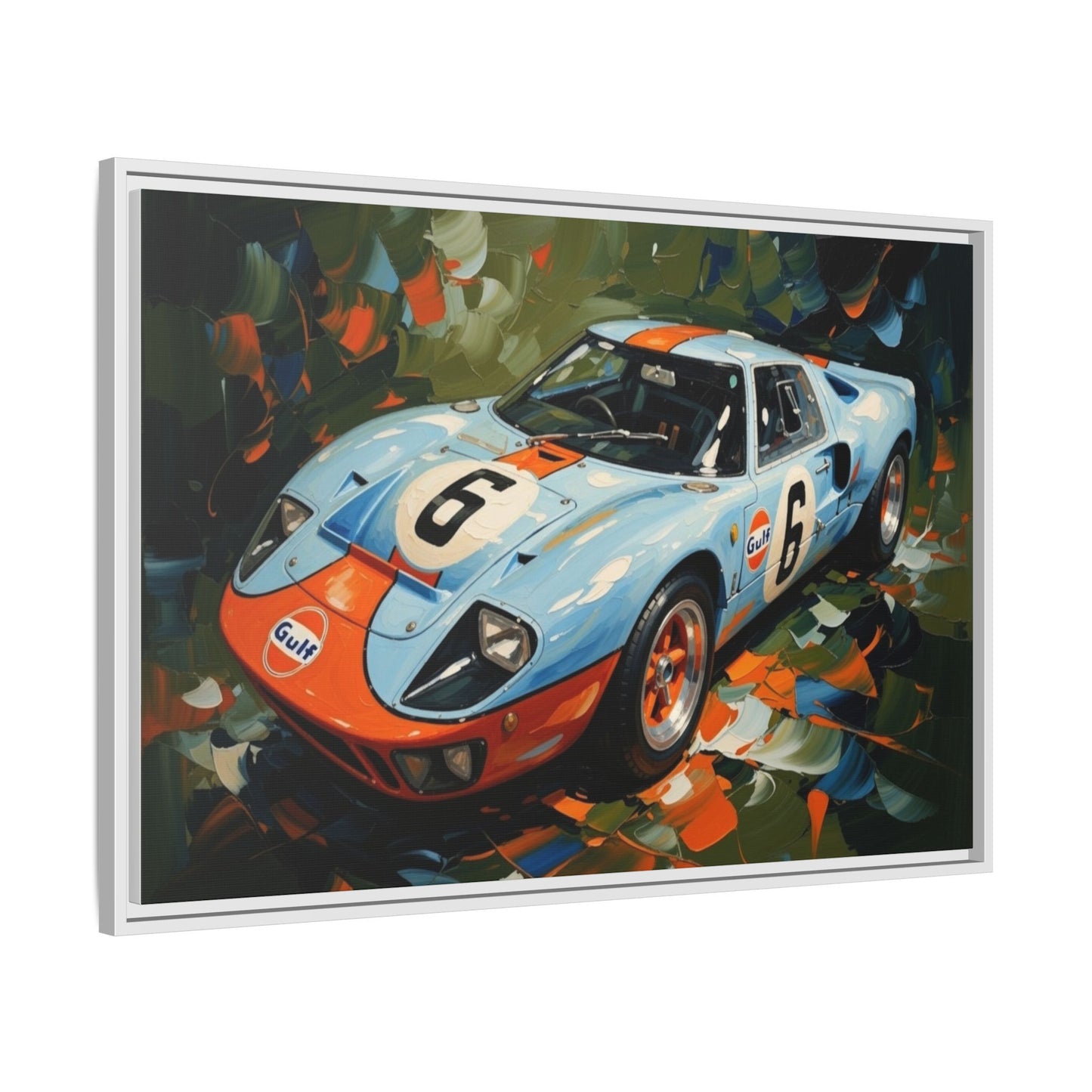 Gulf Racing GT40 Matte Framed Canvas — Vintage Sports Car Wall Art
